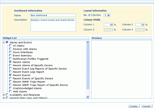 Fault management dashboard configuration Fault management dashboard configuration