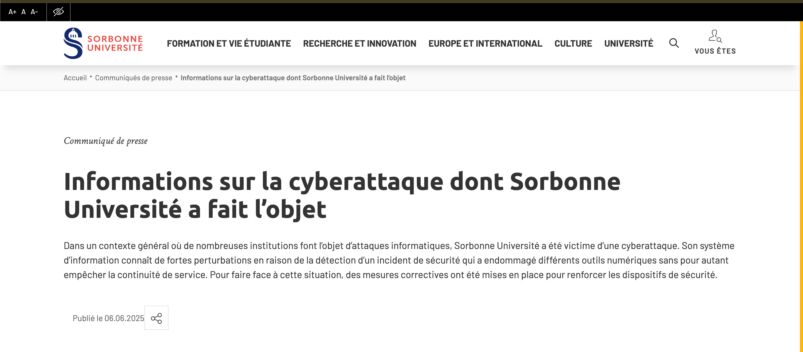 Cyberattaque Sorbonne Université 