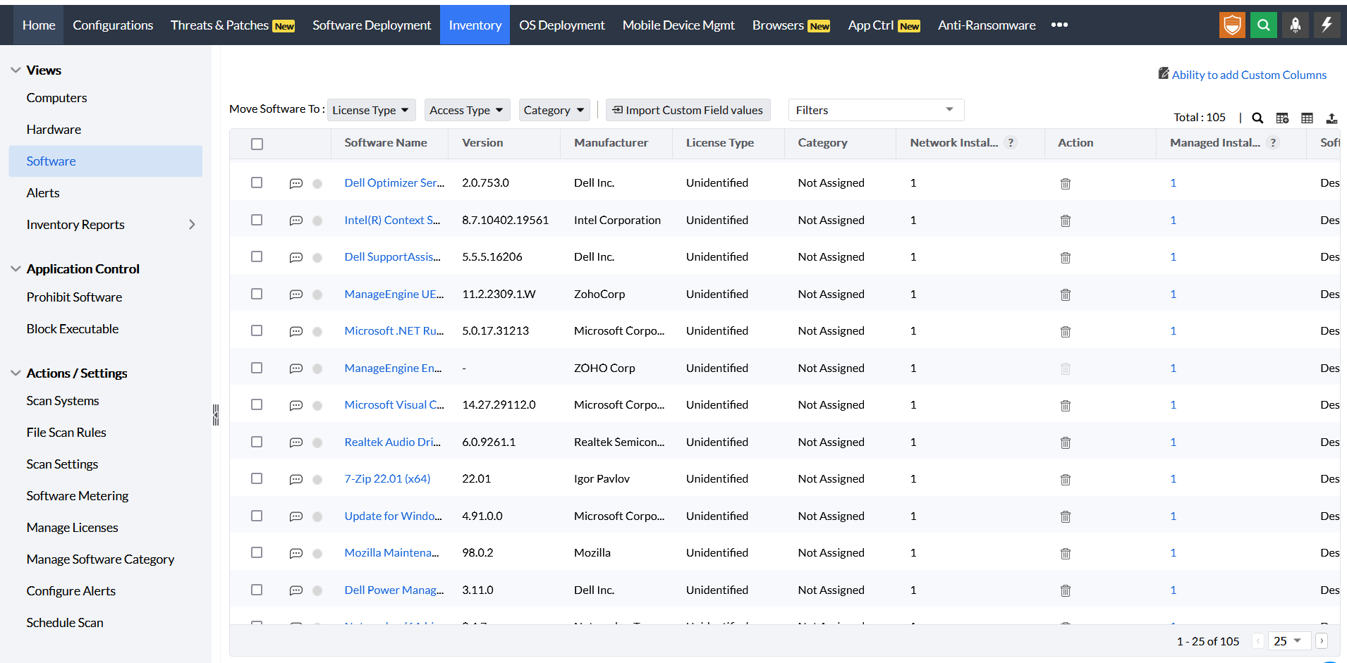 Spyware software inventory