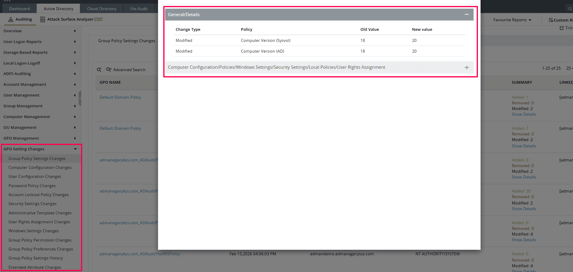 GPO auditing in ADAudit Plus GPO auditing report