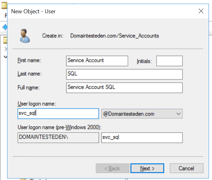 Description of the service account