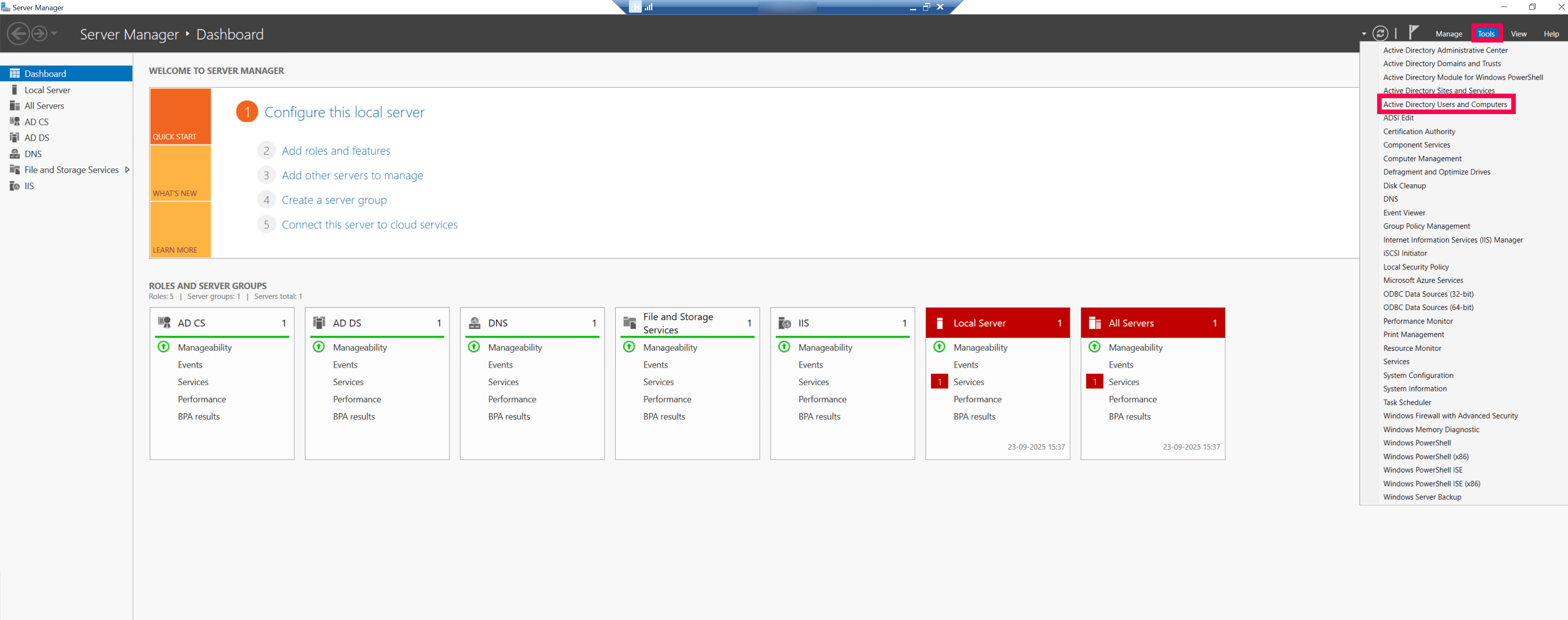 Finding ADUC from Server Manager