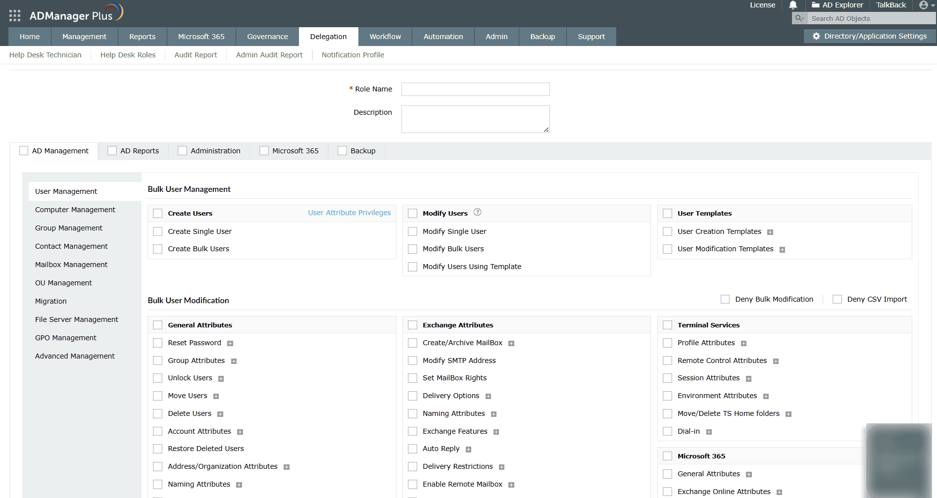 Delegate AD permissions using ADManager Plus.