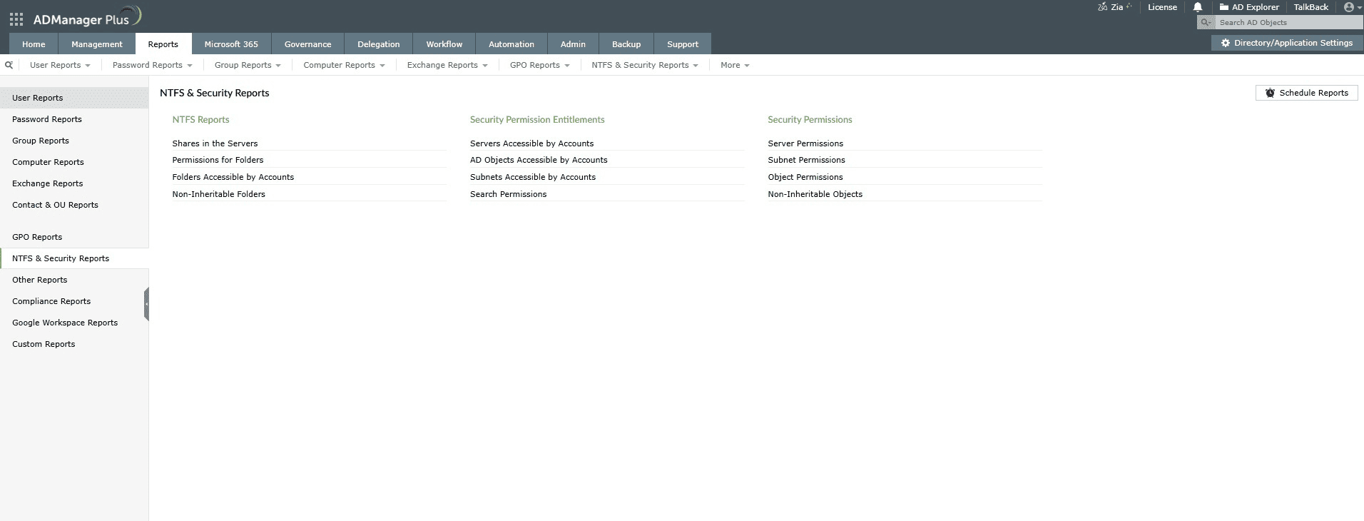 Get AD permissions report using ADManager Plus