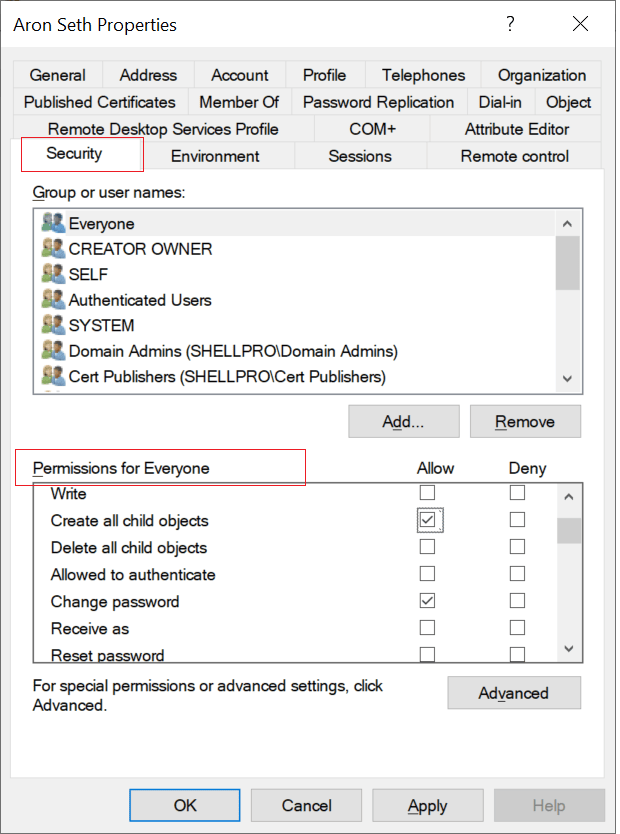 View and edit AD permissions using ADUC