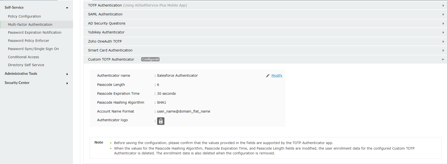 Salesforce Authenticator configuration in ADSelfService Plus