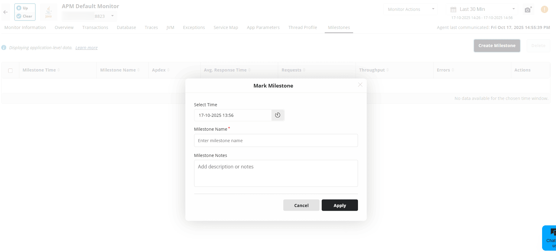 Adding Milestone Marker in your Applications Manager console Milestone Marker | Applications Manager