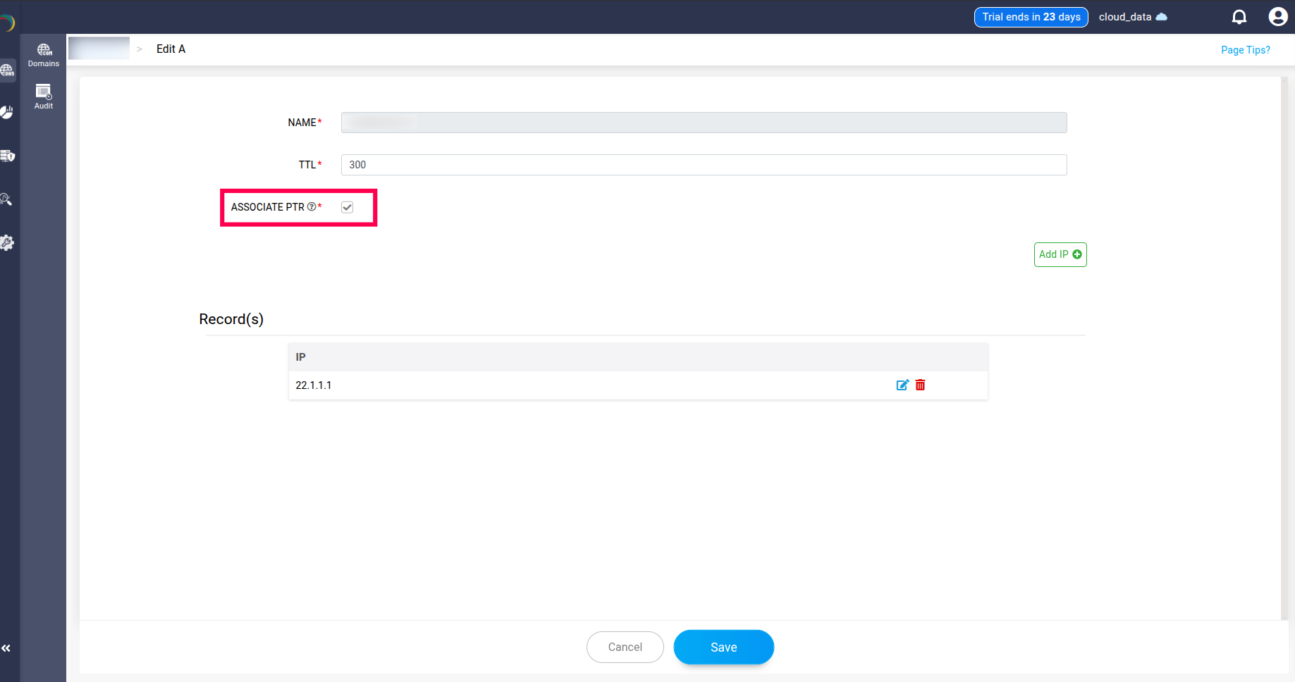Associate PTR Record to Cloud Obversability DNS zones
