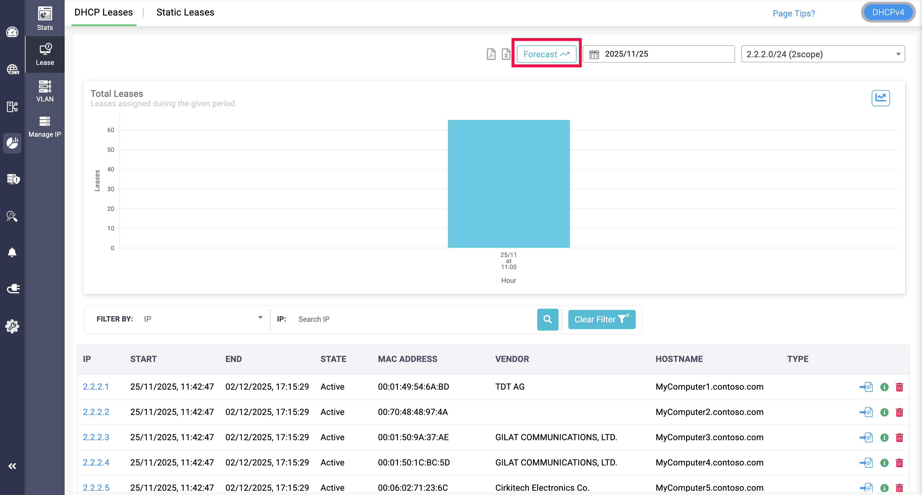 DHCP forecasting option in DHCP Leases page DHCP forecasting option in DHCP Leases page