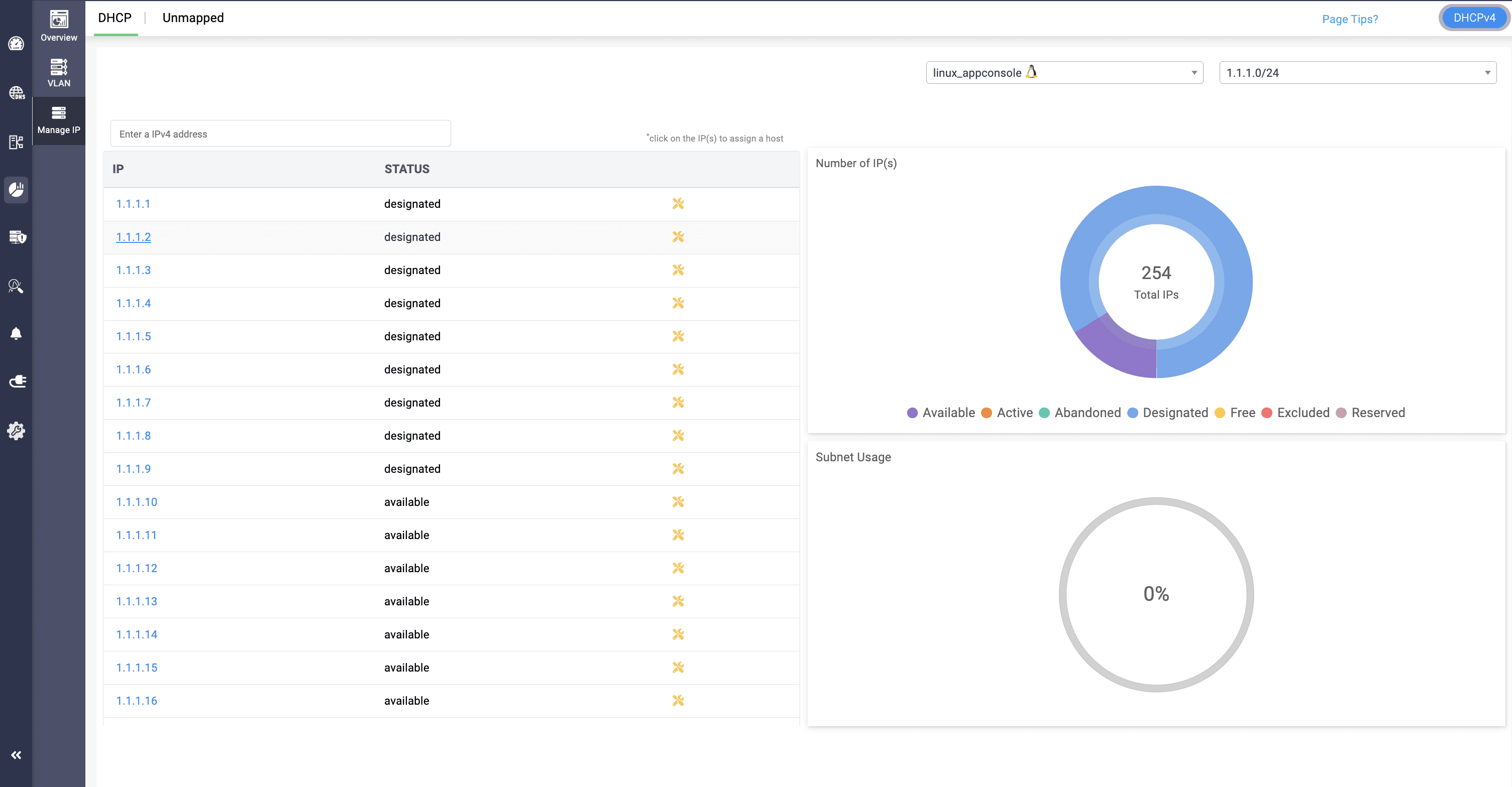 Manage IP section Manage IP section
