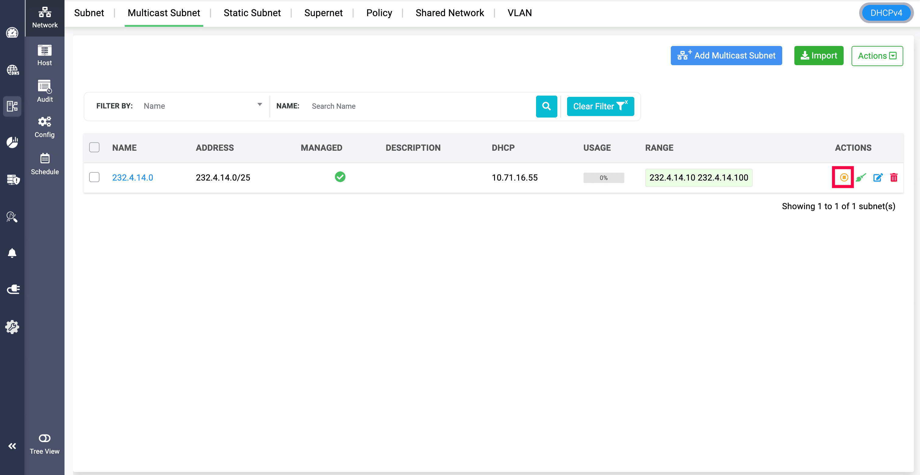Multicast subnet Unmanage