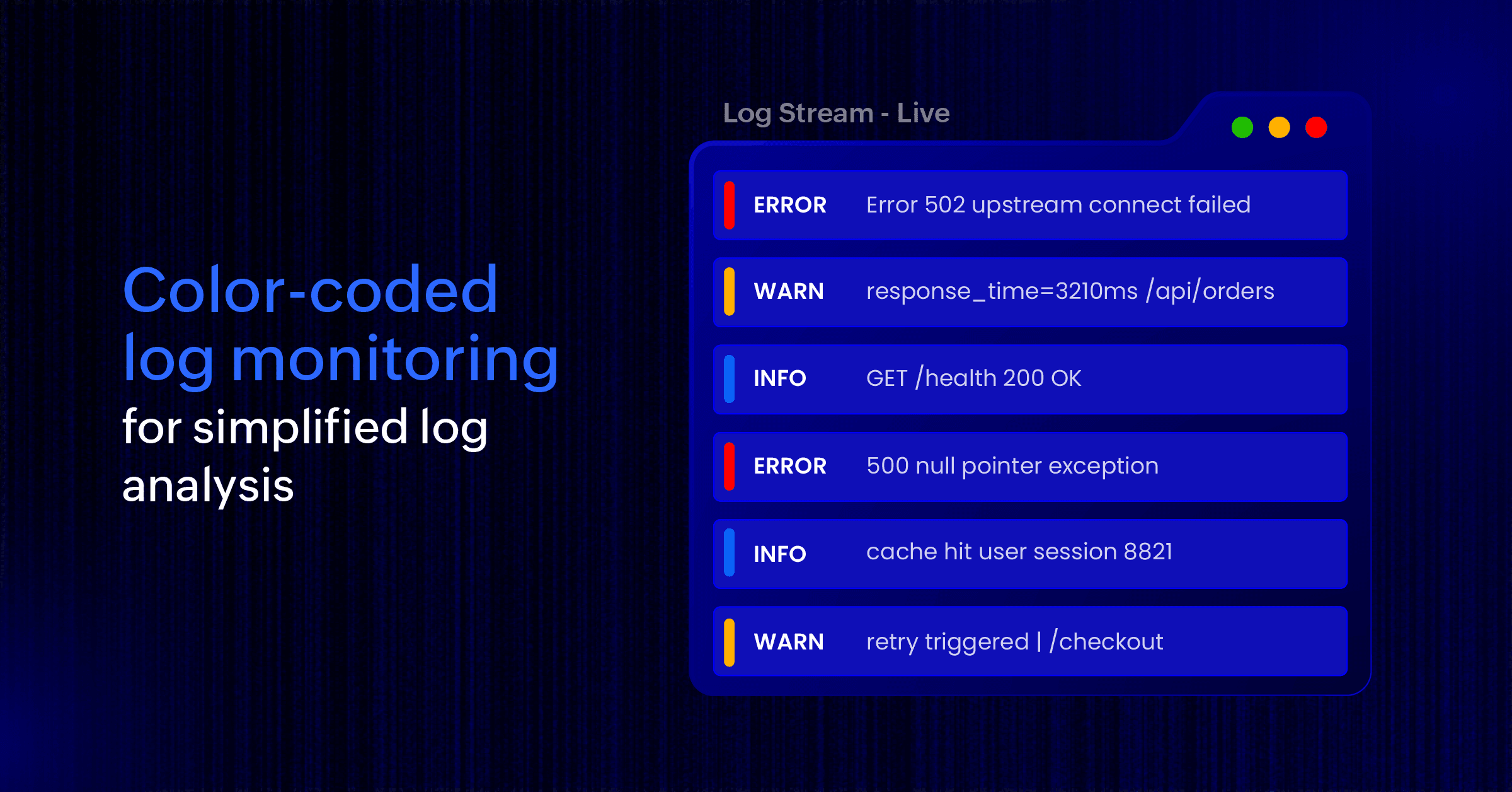 Log monitoring dashboard with color-coded logs for simplified real-time log analysis