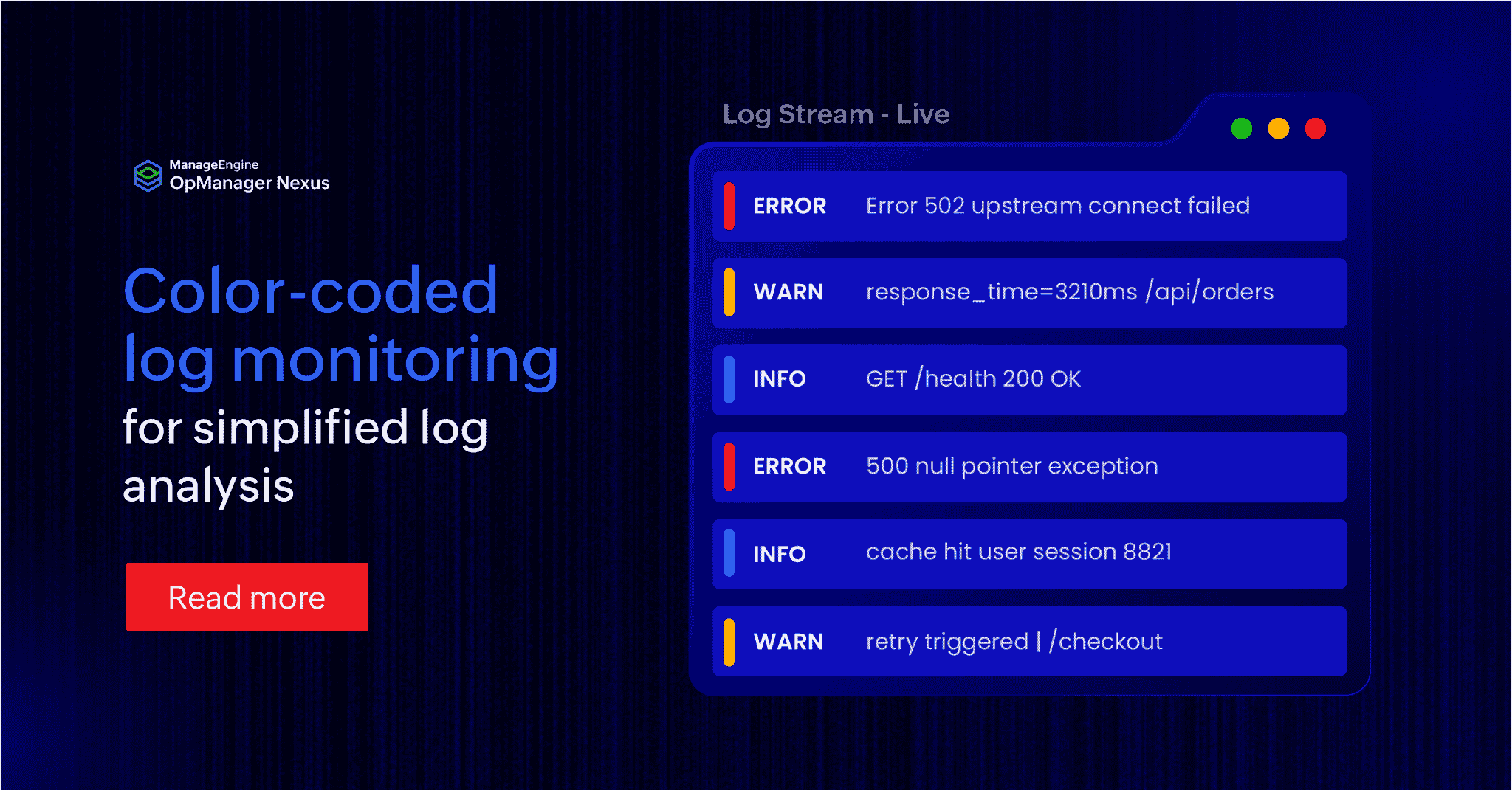 Color-coded log monitoring for simplified log analysis