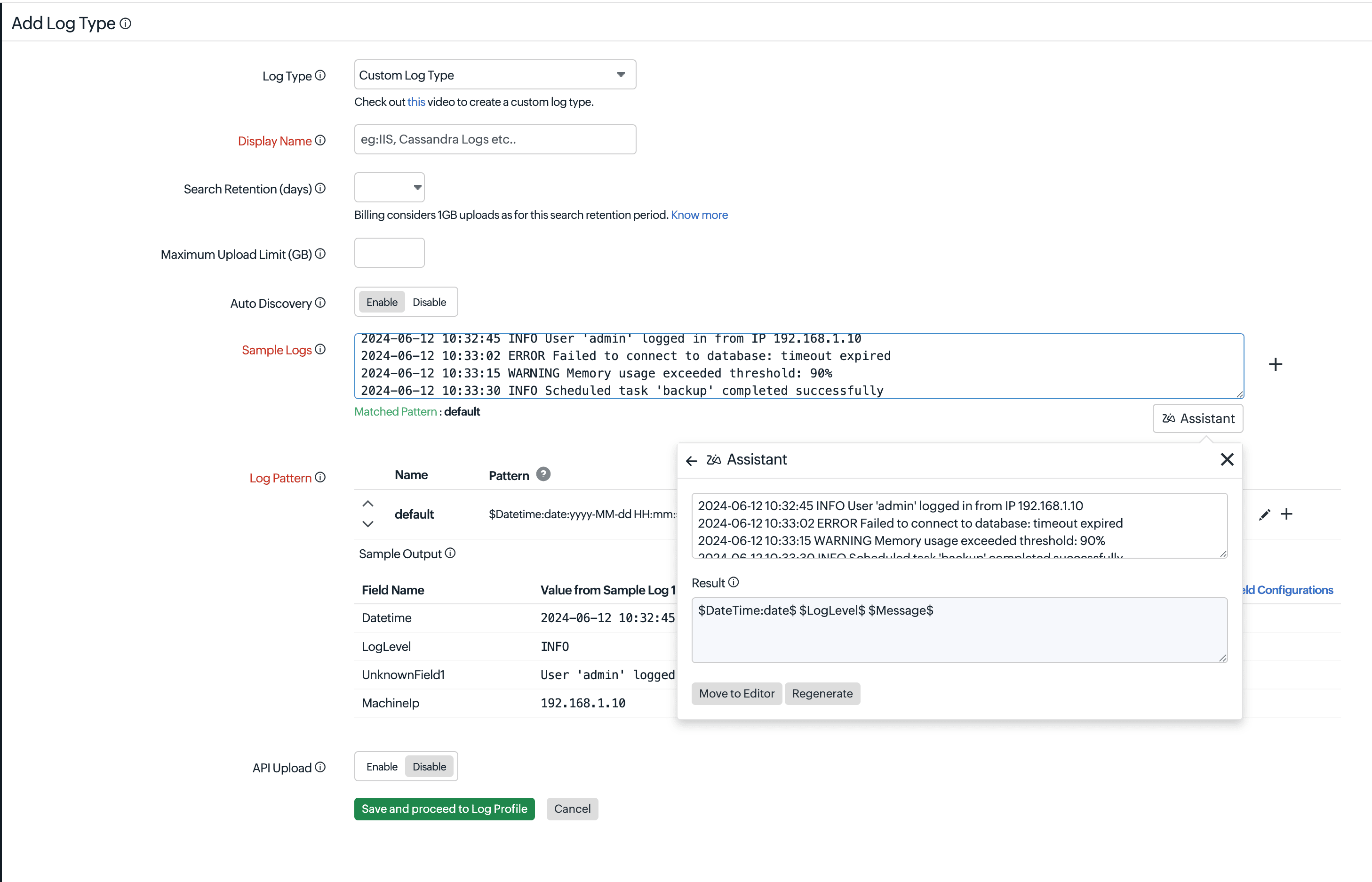 Generate log pattern Generate log pattern