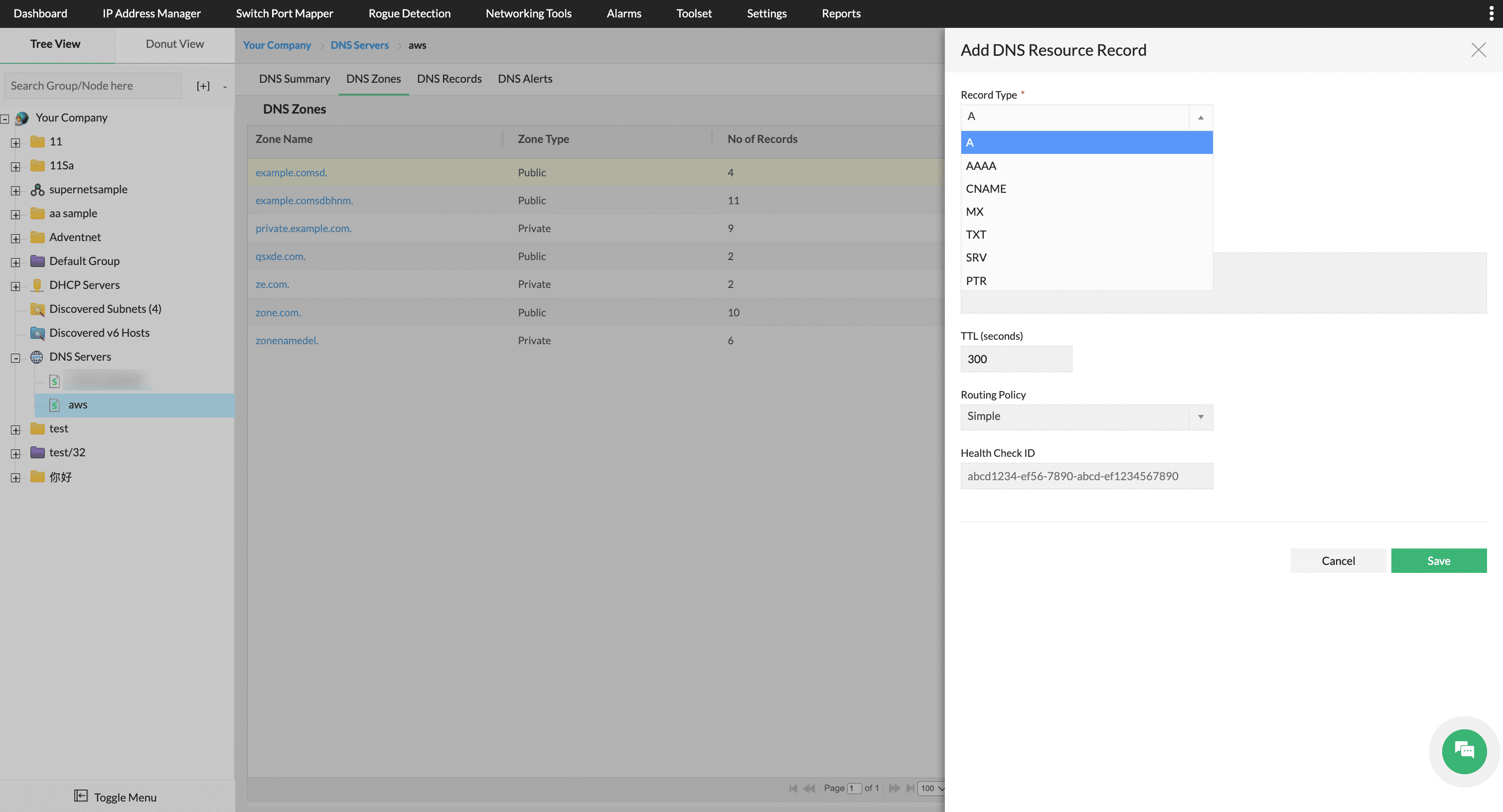 AWS route 53 record - ManageEngine OpUtils AWS route 53 record