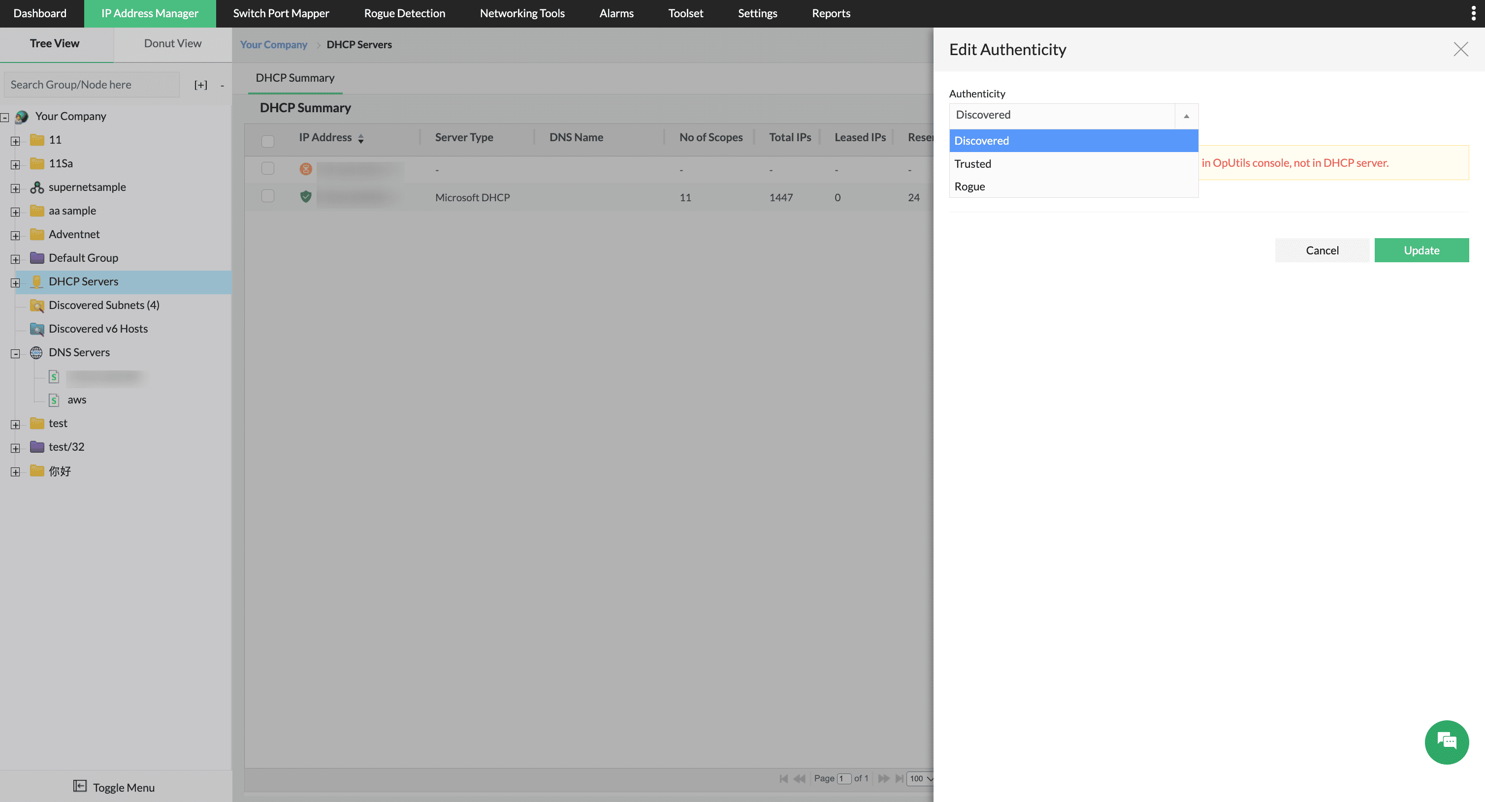 Rogue DHCP authenticity - ManageEngine OpUtils Rogue DHCP authenticity