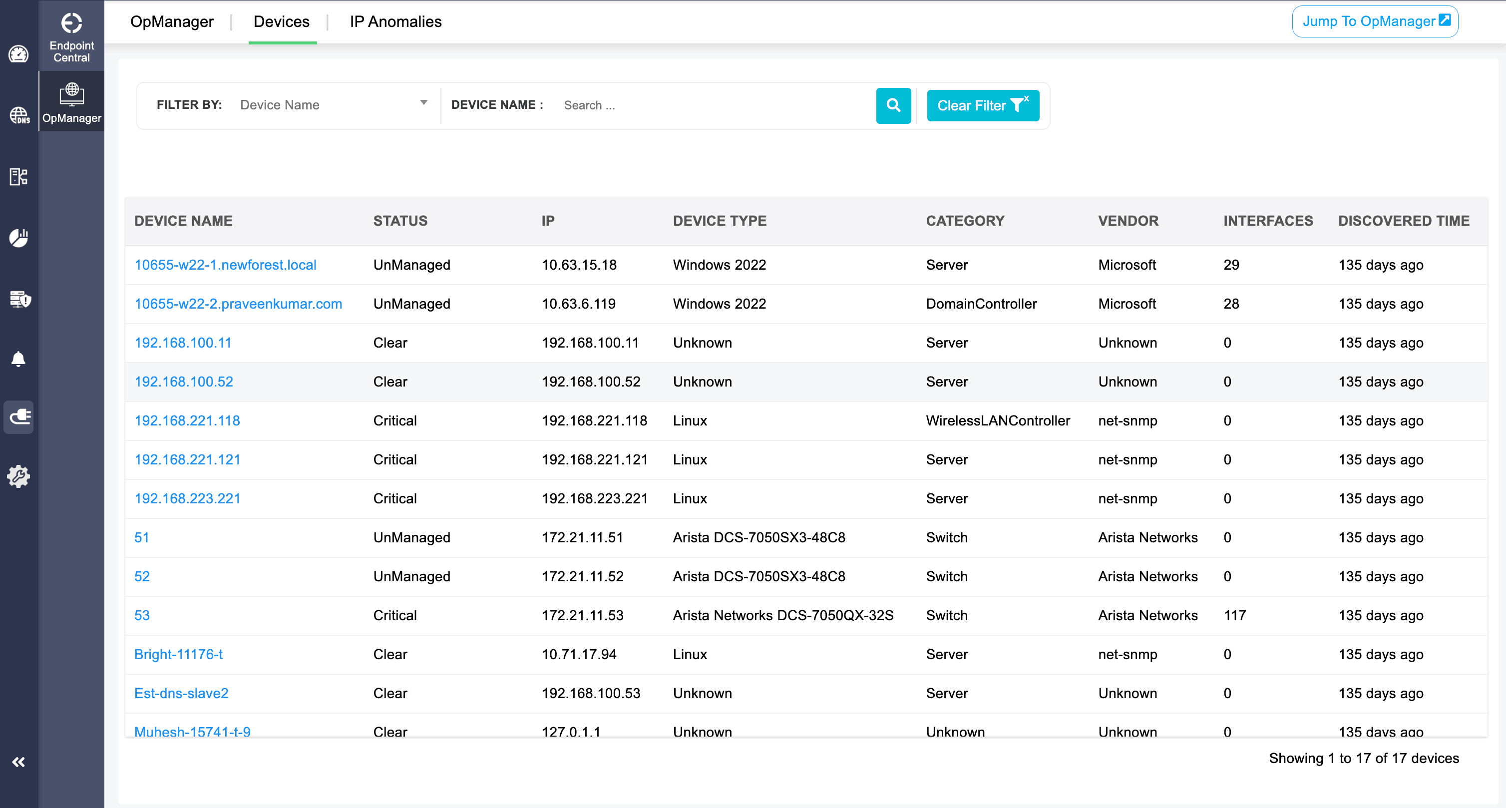 opmanager plus integration with ddi central
