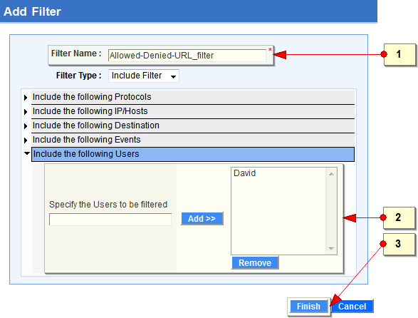 Filter for Allowed, Denied URL Report Profile