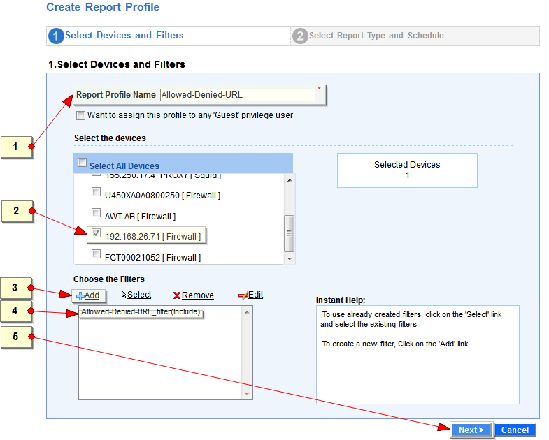 Allowed Denied URL Report Profile