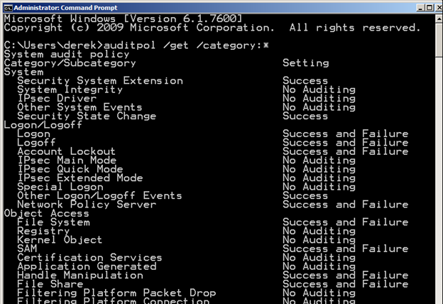 Advanced audit policy reporting