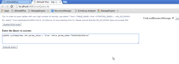 Showing hidden shares in ADAudit Plus