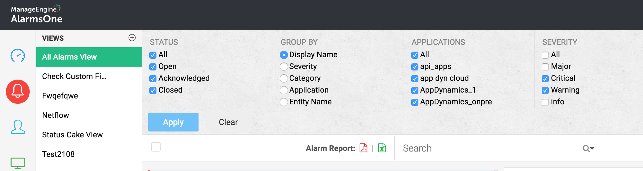 Generate alarm reports to drill down into the data that's important to you